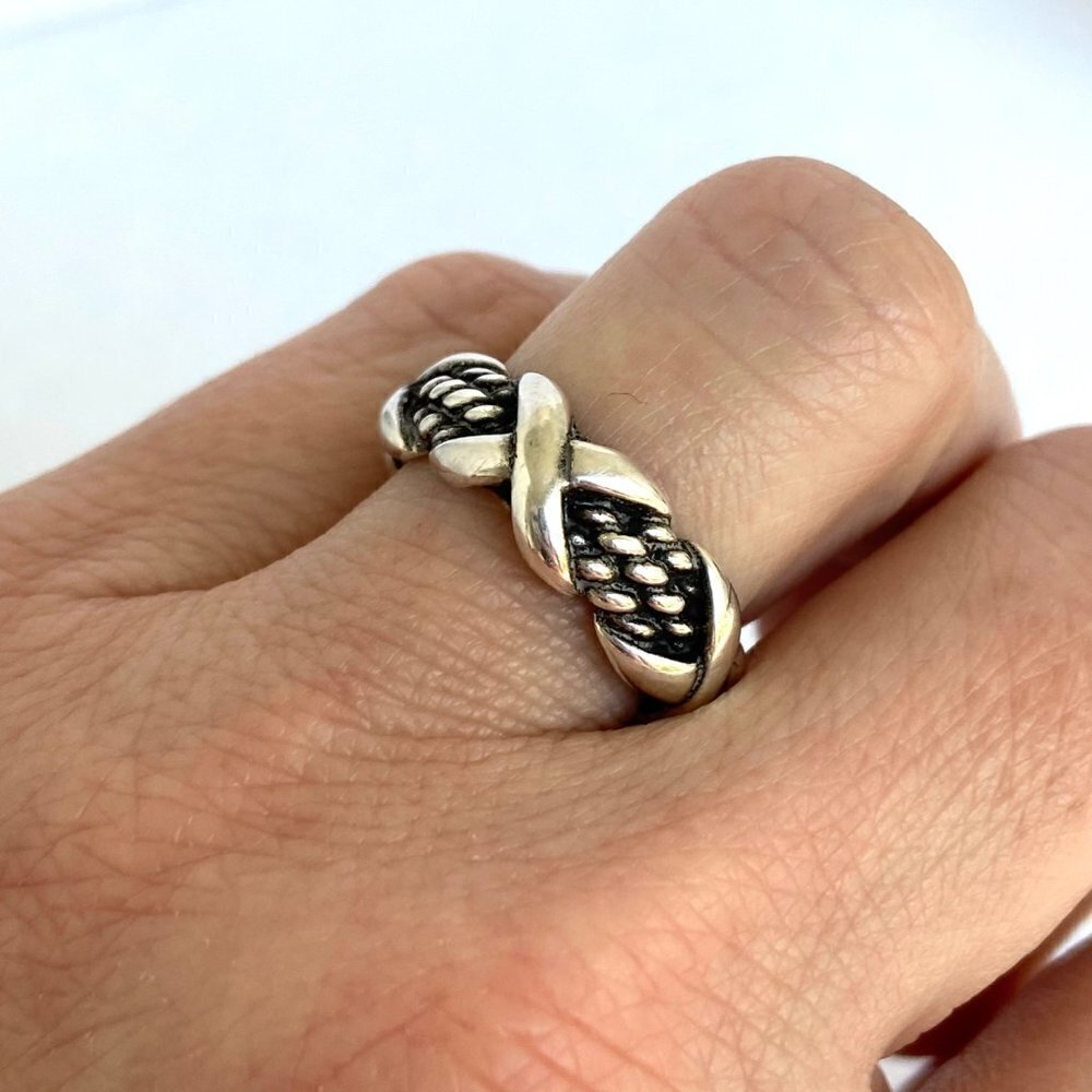 Sterling Silver 925 X Cross Braided Rope 7MM Wide Band Ring Size 5.5